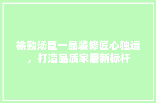 徐勤汤臣一品装修匠心独运，打造品质家居新标杆