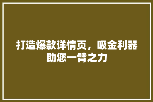打造爆款详情页，吸金利器助您一臂之力