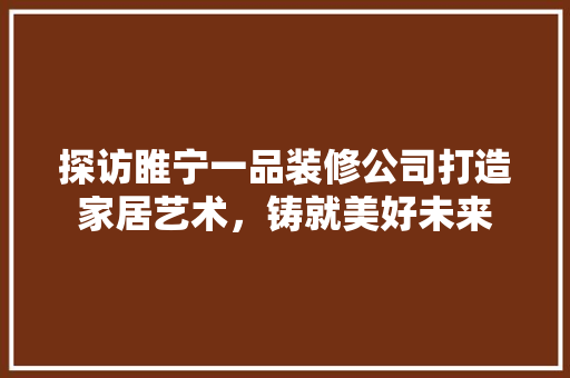 探访睢宁一品装修公司打造家居艺术，铸就美好未来