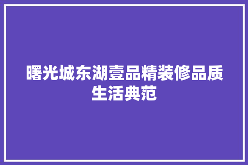 曙光城东湖壹品精装修品质生活典范
