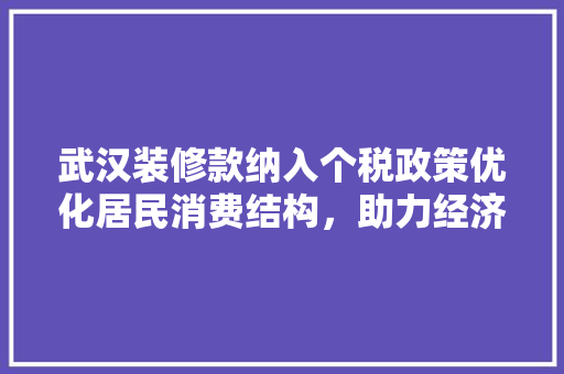 武汉装修款纳入个税政策优化居民消费结构，助力经济稳健发展
