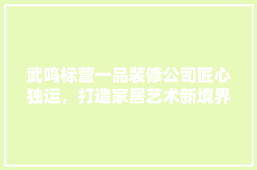 武鸣标营一品装修公司匠心独运，打造家居艺术新境界