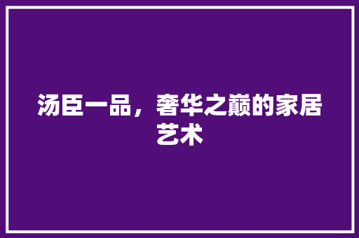 汤臣一品，奢华之巅的家居艺术