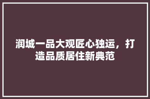 润城一品大观匠心独运，打造品质居住新典范