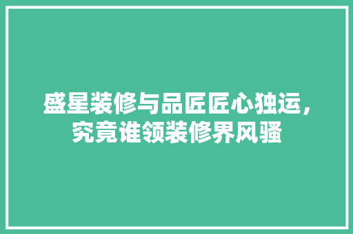 盛星装修与品匠匠心独运，究竟谁领装修界风骚