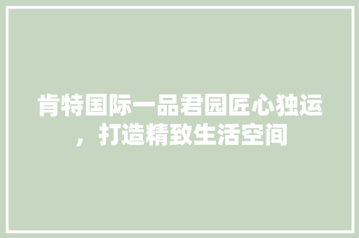 肯特国际一品君园匠心独运，打造精致生活空间