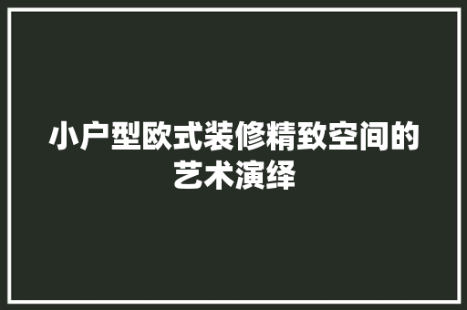 小户型欧式装修精致空间的艺术演绎