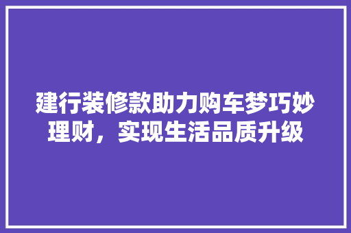 建行装修款助力购车梦巧妙理财，实现生活品质升级