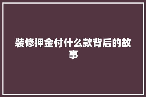 装修押金付什么款背后的故事