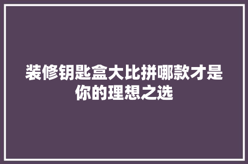 装修钥匙盒大比拼哪款才是你的理想之选