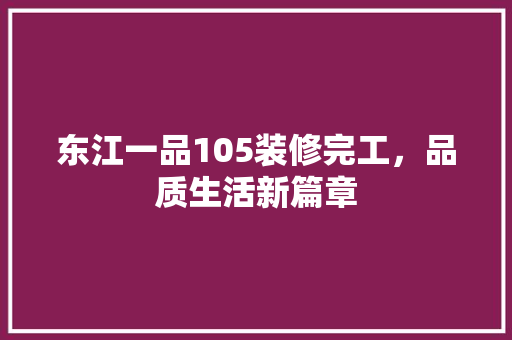 东江一品105装修完工，品质生活新篇章
