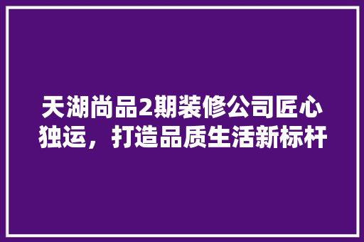天湖尚品2期装修公司匠心独运，打造品质生活新标杆