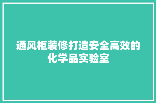 通风柜装修打造安全高效的化学品实验室