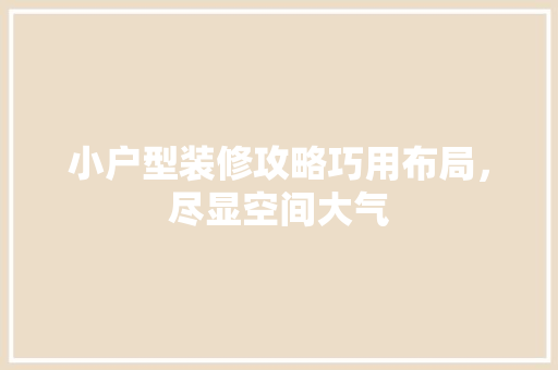 小户型装修攻略巧用布局，尽显空间大气