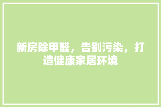 新房除甲醛，告别污染，打造健康家居环境
