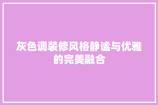 灰色调装修风格静谧与优雅的完美融合