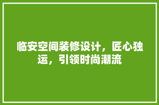 临安空间装修设计，匠心独运，引领时尚潮流