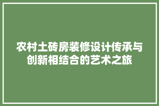农村土砖房装修设计传承与创新相结合的艺术之旅