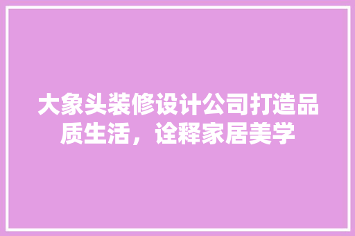 大象头装修设计公司打造品质生活，诠释家居美学