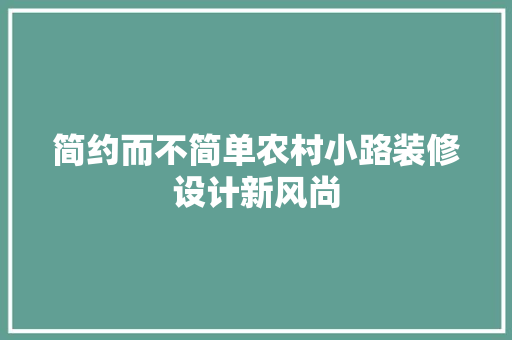 简约而不简单农村小路装修设计新风尚