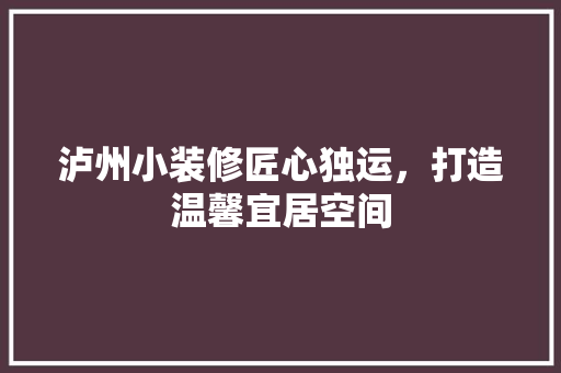 泸州小装修匠心独运，打造温馨宜居空间