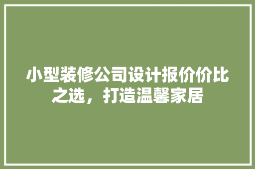 小型装修公司设计报价价比之选，打造温馨家居