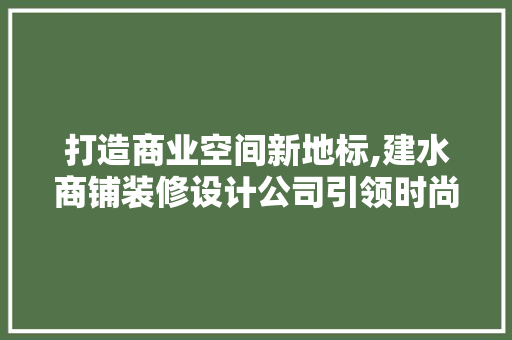 打造商业空间新地标,建水商铺装修设计公司引领时尚潮流