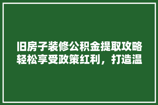 旧房子装修公积金提取攻略轻松享受政策红利，打造温馨家园