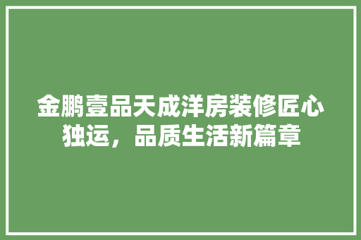 金鹏壹品天成洋房装修匠心独运，品质生活新篇章