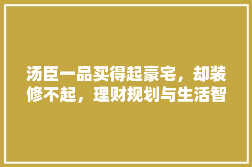 汤臣一品买得起豪宅，却装修不起，理财规划与生活智慧的双重考验