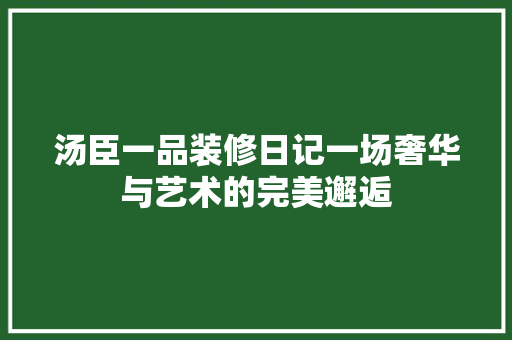 汤臣一品装修日记一场奢华与艺术的完美邂逅