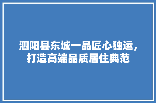 泗阳县东城一品匠心独运，打造高端品质居住典范