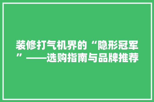 装修打气机界的“隐形冠军”——选购指南与品牌推荐 推拉门