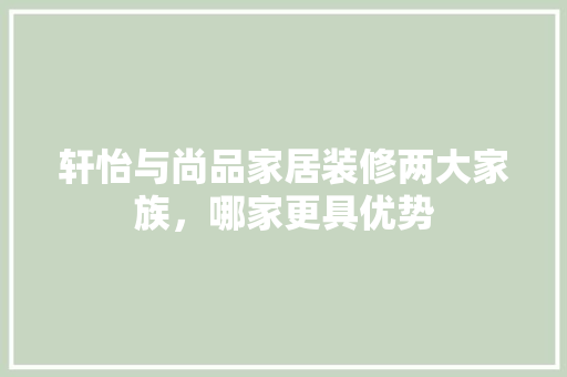 轩怡与尚品家居装修两大家族，哪家更具优势