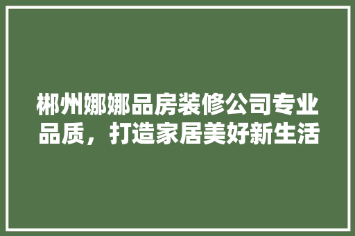 郴州娜娜品房装修公司专业品质，打造家居美好新生活