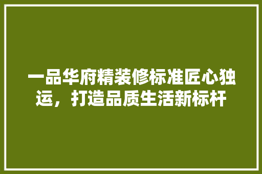 一品华府精装修标准匠心独运，打造品质生活新标杆