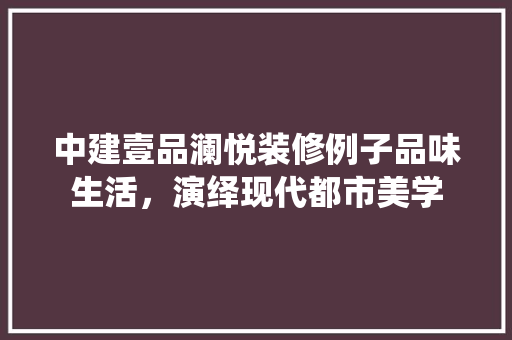 中建壹品澜悦装修例子品味生活，演绎现代都市美学