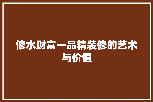 修水财富一品精装修的艺术与价值