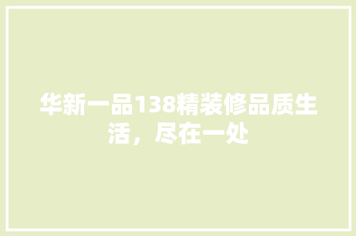 华新一品138精装修品质生活，尽在一处