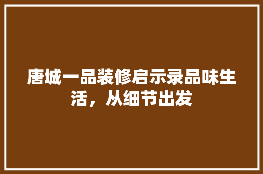 唐城一品装修启示录品味生活，从细节出发
