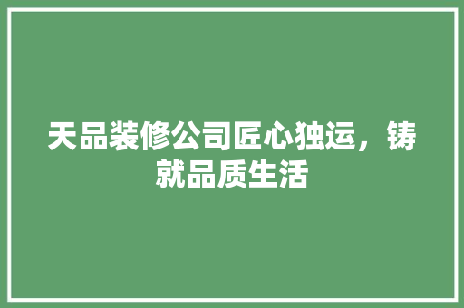 天品装修公司匠心独运，铸就品质生活