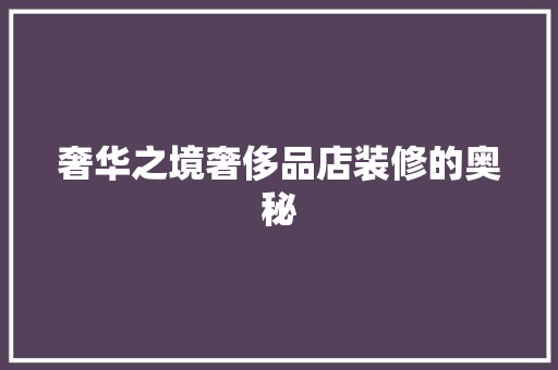 奢华之境奢侈品店装修的奥秘