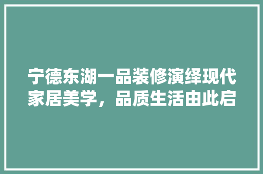宁德东湖一品装修演绎现代家居美学，品质生活由此启航