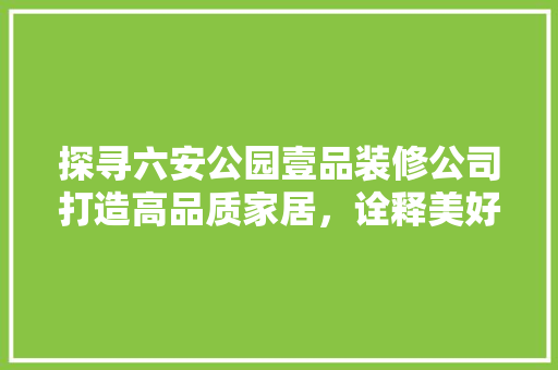 探寻六安公园壹品装修公司打造高品质家居，诠释美好生活