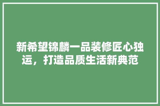新希望锦麟一品装修匠心独运，打造品质生活新典范