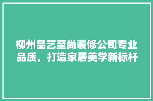 柳州品艺至尚装修公司专业品质，打造家居美学新标杆