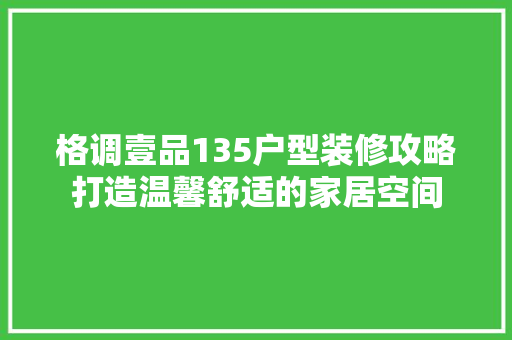 格调壹品135户型装修攻略打造温馨舒适的家居空间