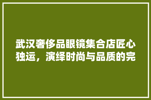武汉奢侈品眼镜集合店匠心独运，演绎时尚与品质的完美融合