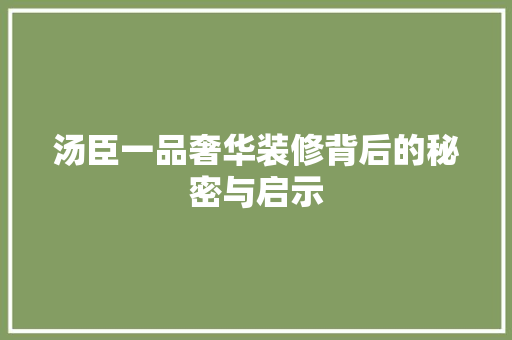 汤臣一品奢华装修背后的秘密与启示