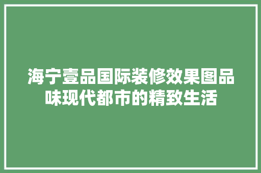 海宁壹品国际装修效果图品味现代都市的精致生活